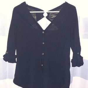 Women's Cute Dressy Black Size Small Half Sleeved Button up Shirt
